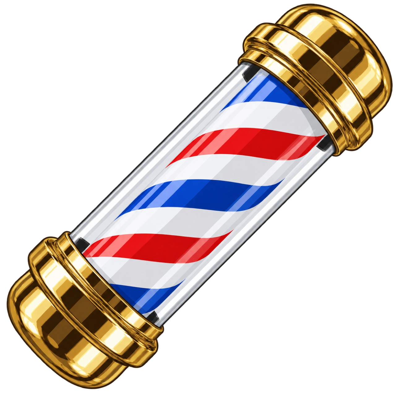 Gold barber pole with red, white and blue stripes
